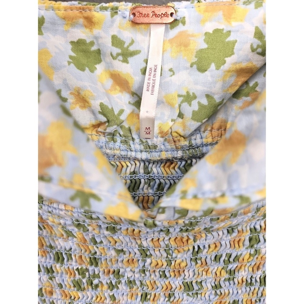 Free People Lavender Daze Green Yellow Dress Med Smocked Drop Waist Cottage NWOT - Picture 5 of 10